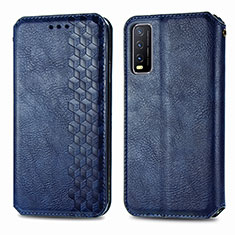 Leather Case Stands Flip Cover Holder S01D for Vivo Y12A Blue