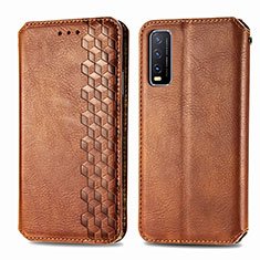 Leather Case Stands Flip Cover Holder S01D for Vivo Y12A Brown