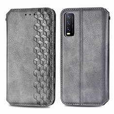 Leather Case Stands Flip Cover Holder S01D for Vivo Y12A Gray