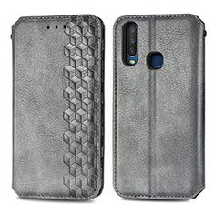 Leather Case Stands Flip Cover Holder S01D for Vivo Y15 Gray