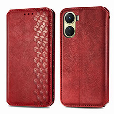 Leather Case Stands Flip Cover Holder S01D for Vivo Y16 Red