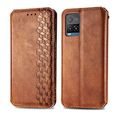 Leather Case Stands Flip Cover Holder S01D for Vivo Y21 Brown