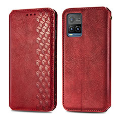 Leather Case Stands Flip Cover Holder S01D for Vivo Y21 Red