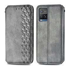 Leather Case Stands Flip Cover Holder S01D for Vivo Y21a Gray