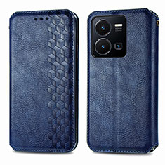 Leather Case Stands Flip Cover Holder S01D for Vivo Y35 4G Blue