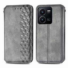 Leather Case Stands Flip Cover Holder S01D for Vivo Y35 4G Gray