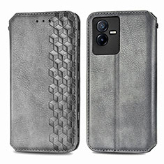 Leather Case Stands Flip Cover Holder S01D for Vivo Y73t Gray