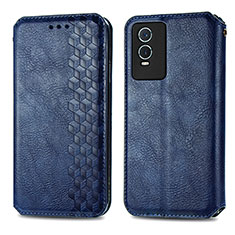 Leather Case Stands Flip Cover Holder S01D for Vivo Y74s 5G Blue