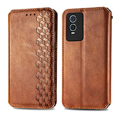 Leather Case Stands Flip Cover Holder S01D for Vivo Y74s 5G Brown