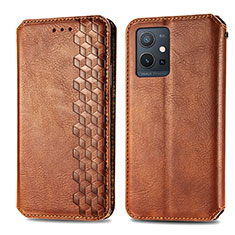 Leather Case Stands Flip Cover Holder S01D for Vivo Y75 5G Brown