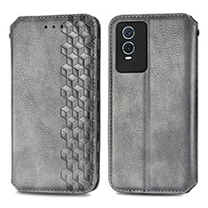 Leather Case Stands Flip Cover Holder S01D for Vivo Y76s 5G Gray