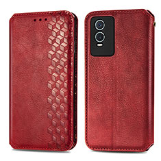 Leather Case Stands Flip Cover Holder S01D for Vivo Y76s 5G Red