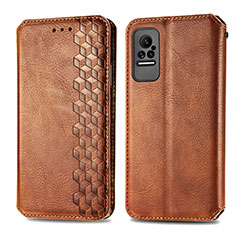 Leather Case Stands Flip Cover Holder S01D for Xiaomi Civi 1S 5G Brown