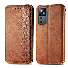 Leather Case Stands Flip Cover Holder S01D for Xiaomi Mi 12T 5G Brown