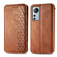 Leather Case Stands Flip Cover Holder S01D for Xiaomi Mi 12X 5G Brown