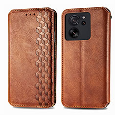 Leather Case Stands Flip Cover Holder S01D for Xiaomi Mi 13T Pro 5G Brown