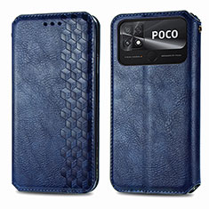 Leather Case Stands Flip Cover Holder S01D for Xiaomi Poco C40 Blue