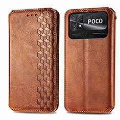Leather Case Stands Flip Cover Holder S01D for Xiaomi Poco C40 Brown