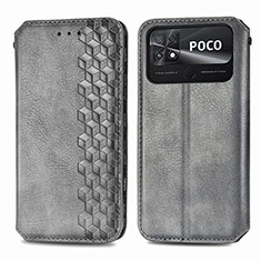 Leather Case Stands Flip Cover Holder S01D for Xiaomi Poco C40 Gray