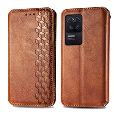 Leather Case Stands Flip Cover Holder S01D for Xiaomi Poco F4 5G Brown