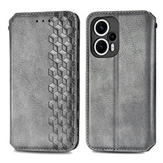 Leather Case Stands Flip Cover Holder S01D for Xiaomi Poco F5 5G Gray