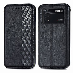 Leather Case Stands Flip Cover Holder S01D for Xiaomi Poco M4 Pro 4G Black