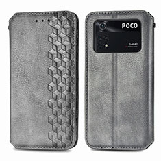 Leather Case Stands Flip Cover Holder S01D for Xiaomi Poco M4 Pro 4G Gray