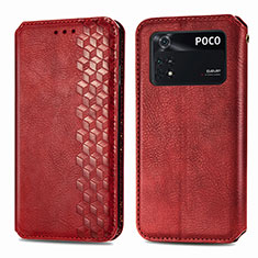 Leather Case Stands Flip Cover Holder S01D for Xiaomi Poco M4 Pro 4G Red