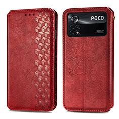 Leather Case Stands Flip Cover Holder S01D for Xiaomi Poco X4 Pro 5G Red