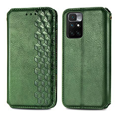 Leather Case Stands Flip Cover Holder S01D for Xiaomi Redmi 10 4G Green