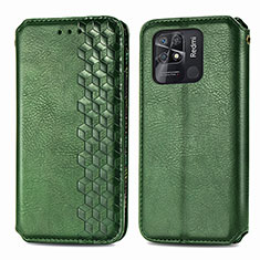 Leather Case Stands Flip Cover Holder S01D for Xiaomi Redmi 10 India Green