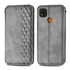 Leather Case Stands Flip Cover Holder S01D for Xiaomi Redmi 9 India Gray