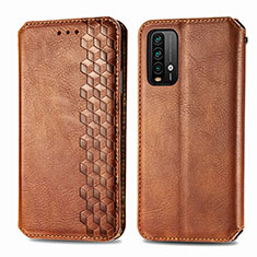 Leather Case Stands Flip Cover Holder S01D for Xiaomi Redmi 9 Power Brown