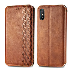 Leather Case Stands Flip Cover Holder S01D for Xiaomi Redmi 9A Brown
