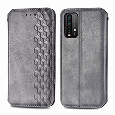 Leather Case Stands Flip Cover Holder S01D for Xiaomi Redmi 9T 4G Gray