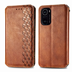 Leather Case Stands Flip Cover Holder S01D for Xiaomi Redmi K40 5G Brown