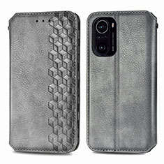 Leather Case Stands Flip Cover Holder S01D for Xiaomi Redmi K40 5G Gray