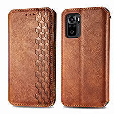 Leather Case Stands Flip Cover Holder S01D for Xiaomi Redmi Note 10 4G Brown