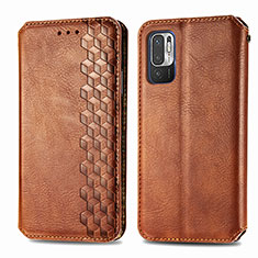 Leather Case Stands Flip Cover Holder S01D for Xiaomi Redmi Note 10 5G Brown