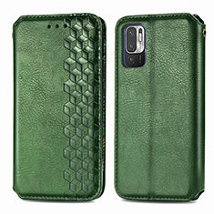 Leather Case Stands Flip Cover Holder S01D for Xiaomi Redmi Note 10 5G Green