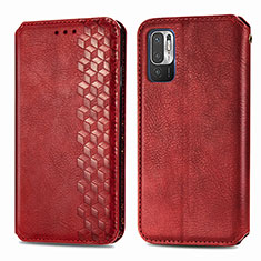 Leather Case Stands Flip Cover Holder S01D for Xiaomi Redmi Note 10 5G Red