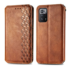 Leather Case Stands Flip Cover Holder S01D for Xiaomi Redmi Note 10 Pro 5G Brown