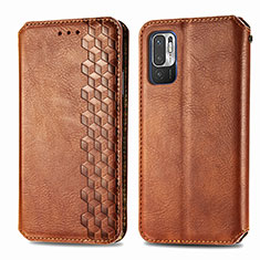 Leather Case Stands Flip Cover Holder S01D for Xiaomi Redmi Note 10T 5G Brown