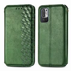 Leather Case Stands Flip Cover Holder S01D for Xiaomi Redmi Note 10T 5G Green