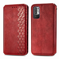 Leather Case Stands Flip Cover Holder S01D for Xiaomi Redmi Note 10T 5G Red