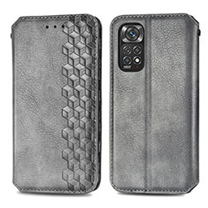 Leather Case Stands Flip Cover Holder S01D for Xiaomi Redmi Note 11 4G (2022) Gray