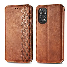 Leather Case Stands Flip Cover Holder S01D for Xiaomi Redmi Note 11 Pro 4G Brown