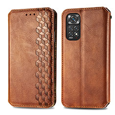 Leather Case Stands Flip Cover Holder S01D for Xiaomi Redmi Note 11S 4G Brown