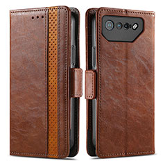 Leather Case Stands Flip Cover Holder S02D for Asus ROG Phone 7 Pro Brown