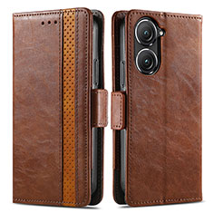 Leather Case Stands Flip Cover Holder S02D for Asus Zenfone 9 Brown